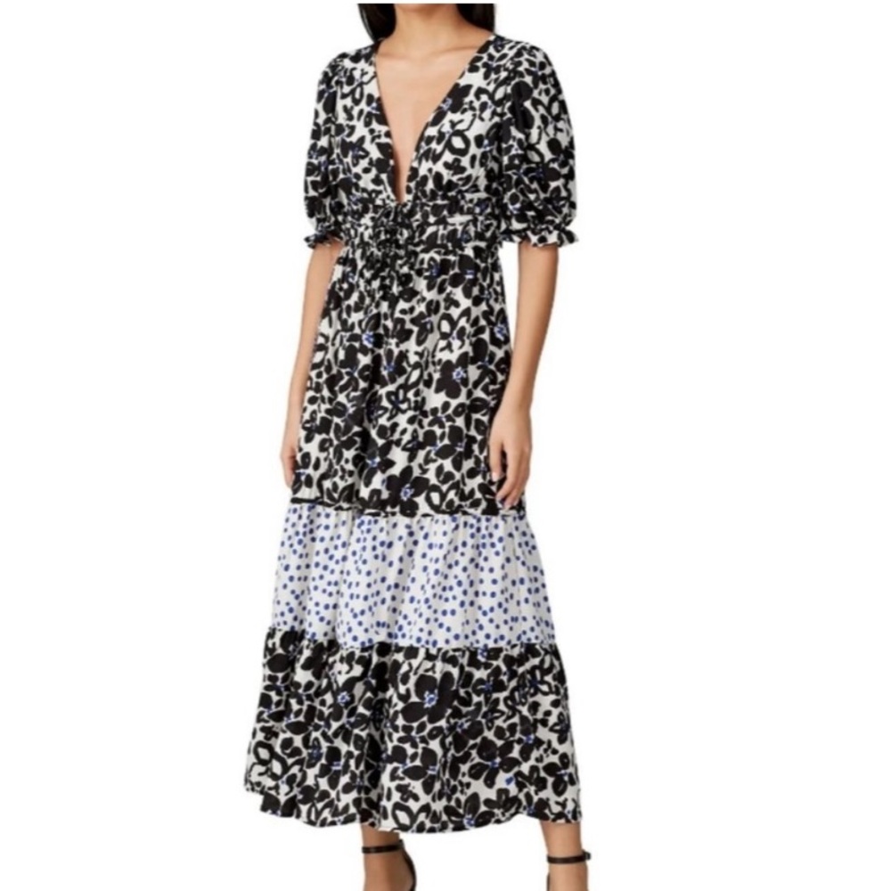 Excellent Condition LOVE, WHIT by Whitney Port Black Floral Puff Sleeve Dress